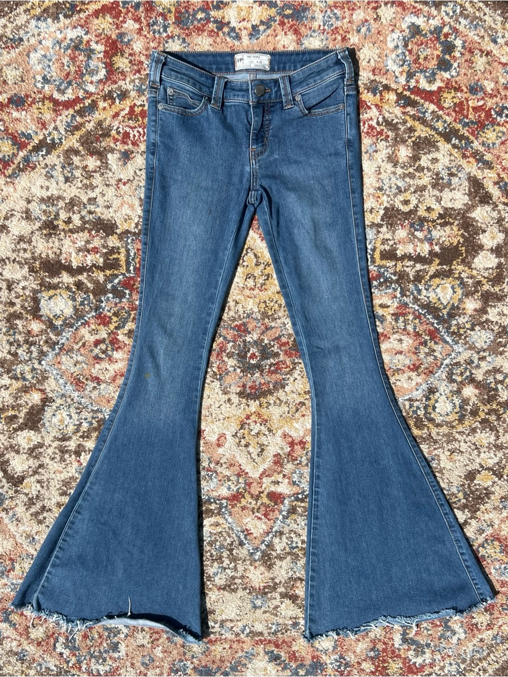 Free People Blue Low-Rise Flare Jeans Size 25